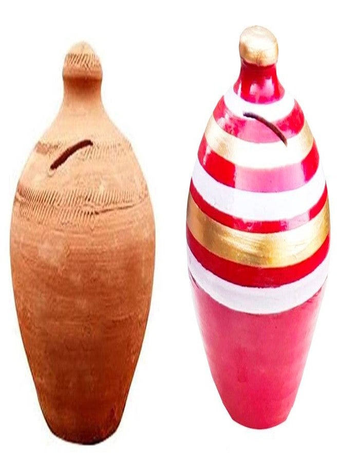 SHRIYAM CRAFTS Mitti Ki Gullak/Clay Gullak Large Coin Bank (Gift for Kids) Coin Bank (Gullak sada and red) Pack of 2 - Image 1